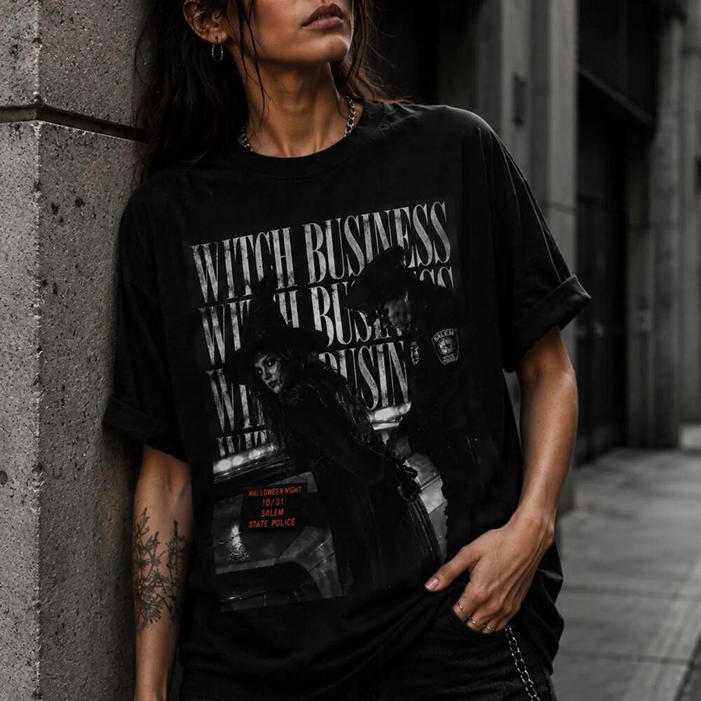 Witch Graphic Tee, Halloween Shirt, Relaxed Fit Cotton T-Shirt, Casual Outfit